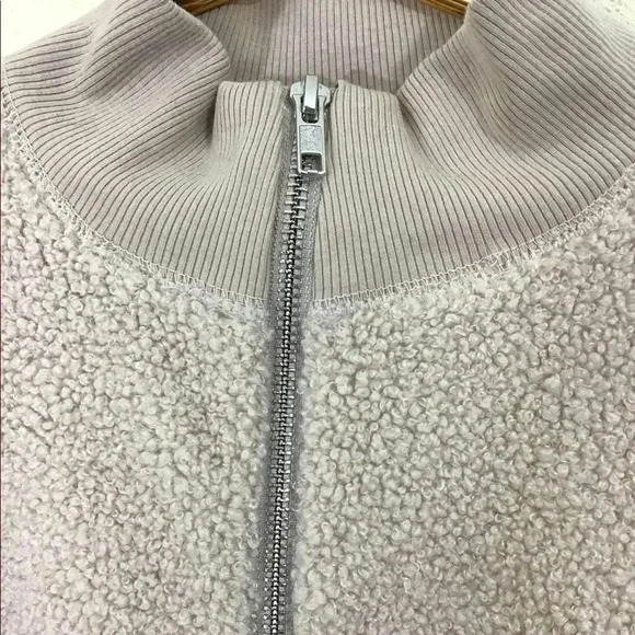 Topshop Quarter Zip Teddy Bomber Jacket Cream Sz 6 - Picture 4 of 6